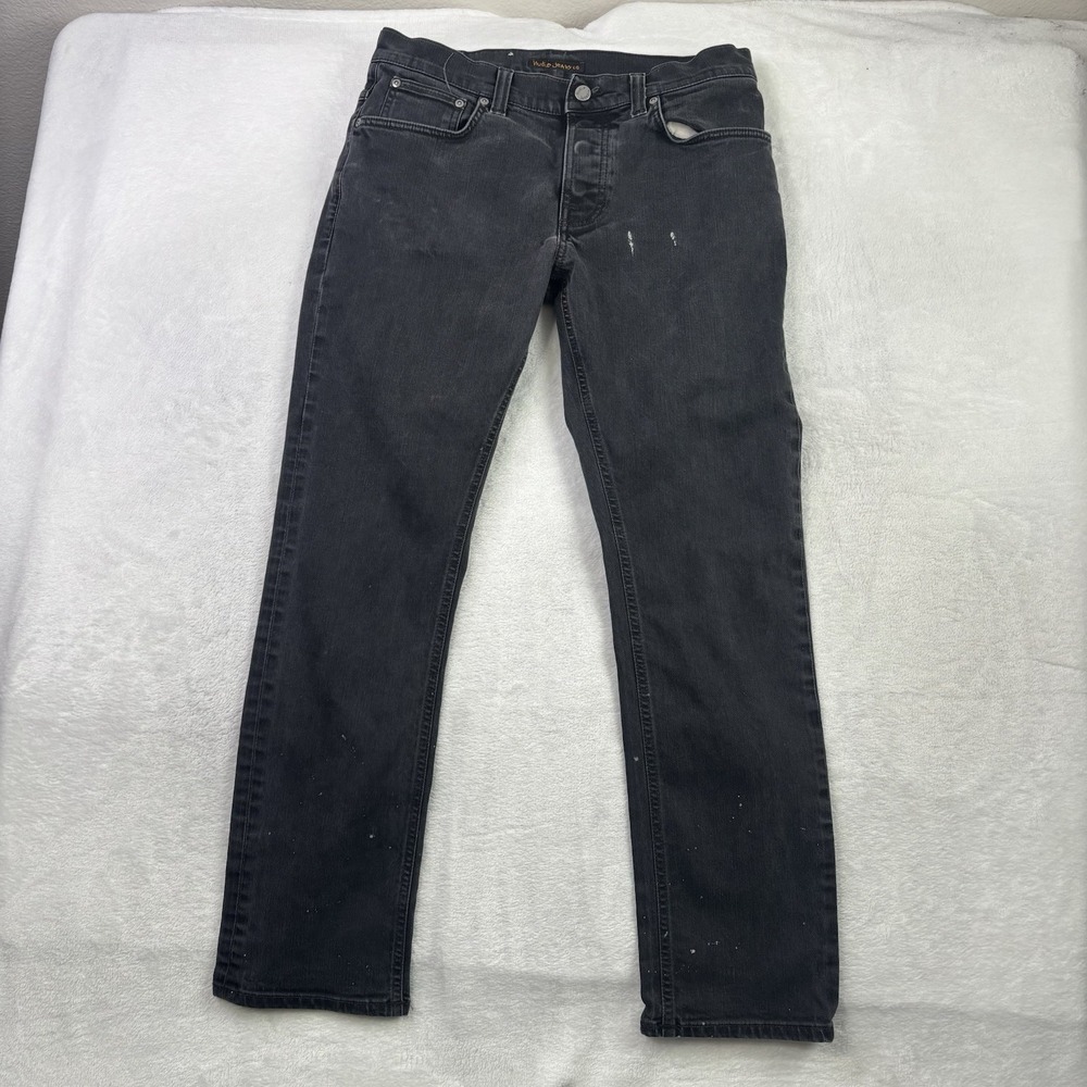 Nudie Jeans Button Fly Black Denim Jeans Slim Tapered Men's Waist 36" x 32" L